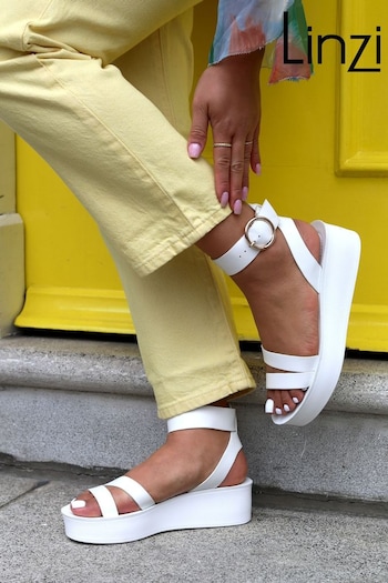 Linzi White Lillie Two Strap Flat Sandal With Wrap Around Ankle Strap (K39794) | £28