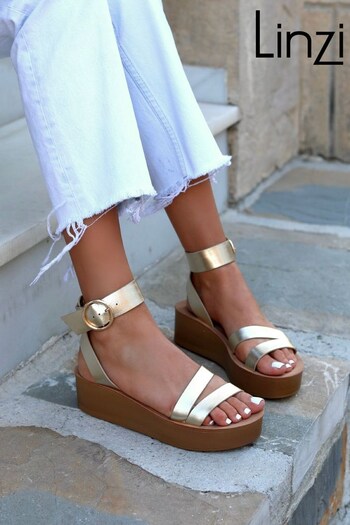 Linzi Gold Lillie Two Strap Flat Sandal With Wrap Around Ankle Strap (K39795) | £28