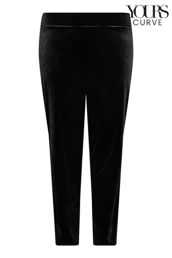 Yours Curve Black Velvet Petite Tapered Trouser (K39865) | £22