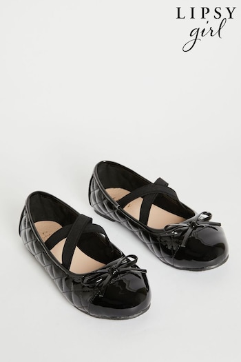 Lipsy Black Quilted Patent Bow School Shoe Ballerina (K39958) | £16 - £20