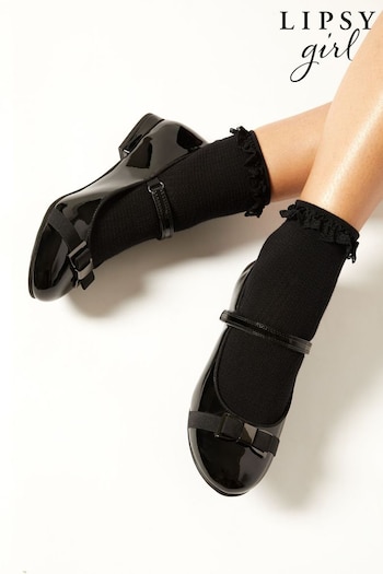 Lipsy Black Bow Heel Ballerina School Shoe (K39959) | £29 - £33