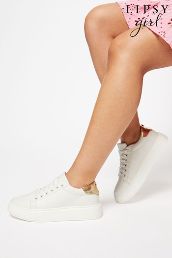 Lipsy Girl White Lace Up Chunky Flatform Trainers (K40009) | £22 - £26
