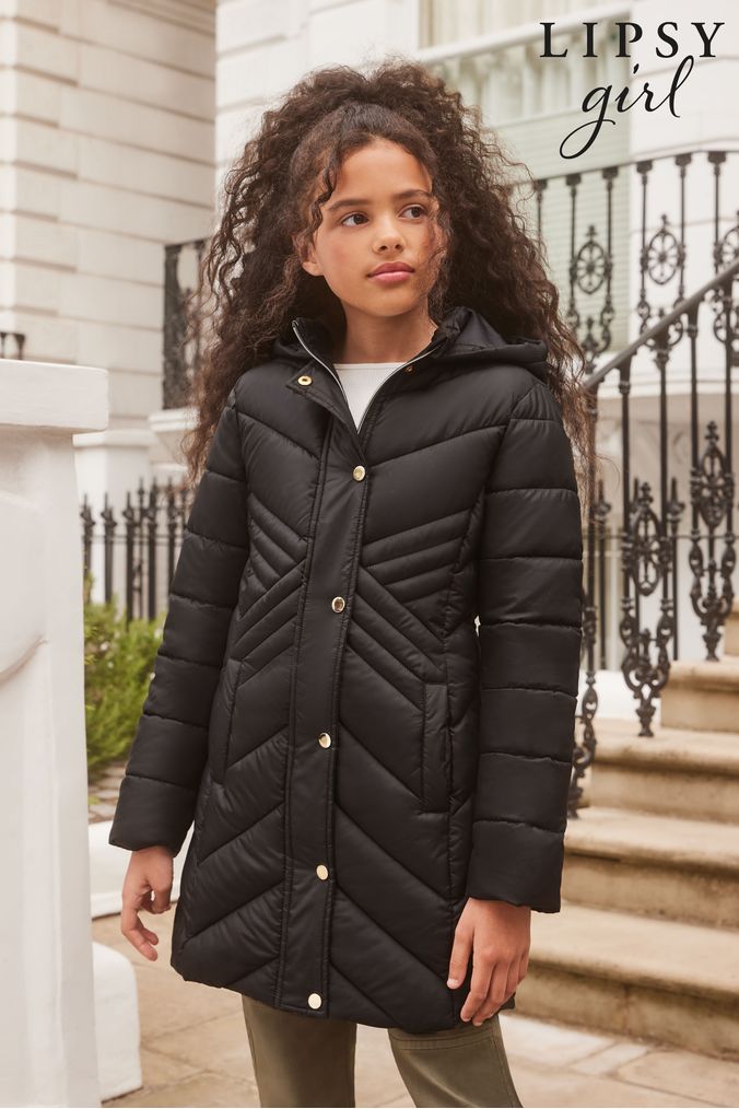 Lipsy Black Lightweight Longline Padded School Coat (K40170) | £48 - £56