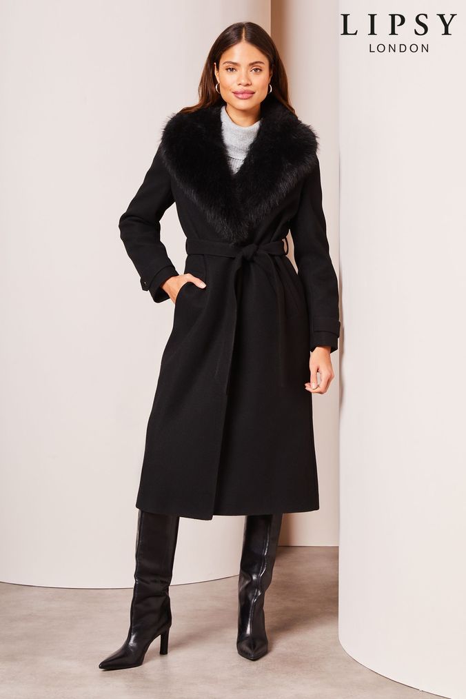 Lipsy wool top blend belted coat