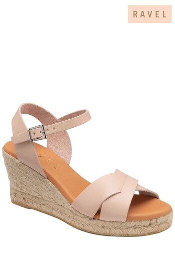 Ravel Nude Leather Strappy Rafia Wedge Espadrille With Buckle (K40340) | £85