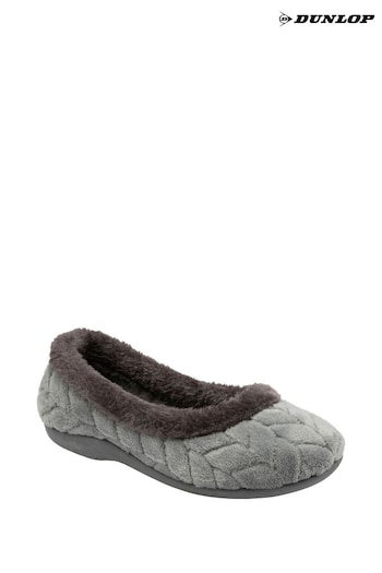 Dunlop Grey Olwen Closed Toe Plush Slippers - Ladies (K40361) | £24
