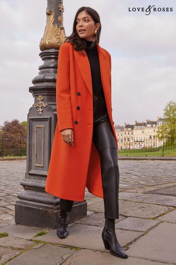 Love & Roses Orange Double Breasted Crombie Trench Coat (K40367) | £82