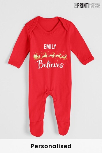 Personalised Believes Christmas Baby Sleepsuit by The Print Press (K40424) | £20