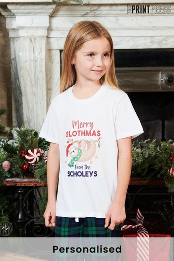Personalised Girls Merry Slothmas Pyjamas by The Print Press (K40428) | £30