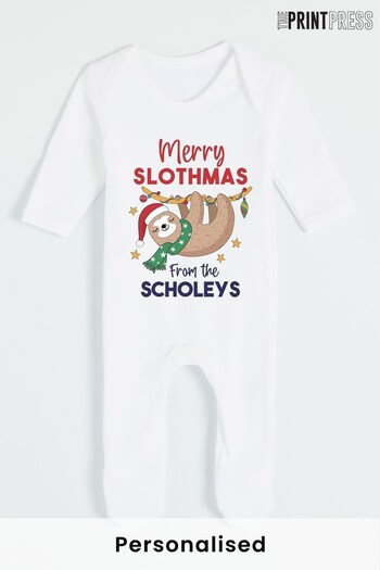 Personalised Merry Slothmas Baby Sleepsuit by The Print Press (K40429) | £20