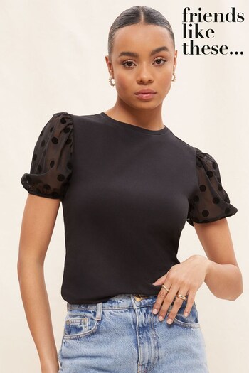 All Brushes & Sponges Black / White Contrast Mesh Sleeve Fashion T-Shirt Top (K40537) | £26