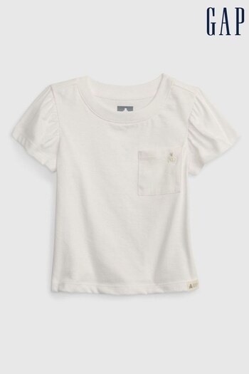Gap White Pocket Puff Sleeve Crew Neck T-Shirt (K40613) | £8