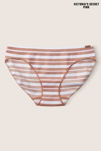 Victoria's Secret PINK Iced Mocha Brown Striped Seamless Rib Bikini Knickers (K40642) | £9