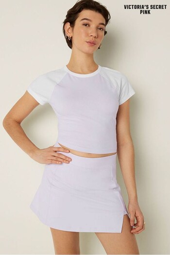 Victoria's Secret PINK Purple Whisper Cotton Pyjama Short Sleeve Raglan Crop Top (K40656) | £16