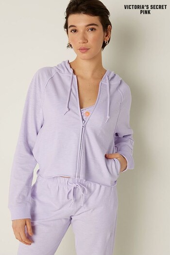 Victoria's Secret PINK Purple Whisper Cotton Slub Crop Cut Off Full Zip Hoodie (K40657) | £30