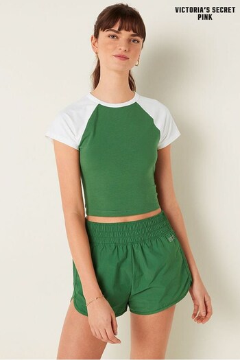 Victoria's Secret PINK Forest Pine Cotton Pyjama Short Sleeve Raglan Crop Top (K40659) | £16