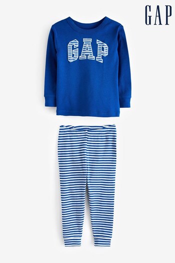Gap Blue Logo Stripe Long Sleeve Pyjamas (K40714) | £18