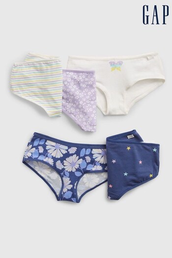 Gap Blue/Lilac/Floral Star Stripe Cotton 5 Pack Hipster Briefs (K40746) | £20
