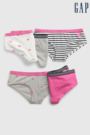 Gap Pink/Grey/White Heart Cotton 5 Pack Bikini Briefs (K40751) | £20
