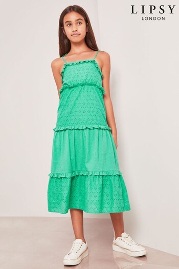 Lipsy Green Broderie Tiered Broderie Maxi Dress (K40777) | £34 - £42
