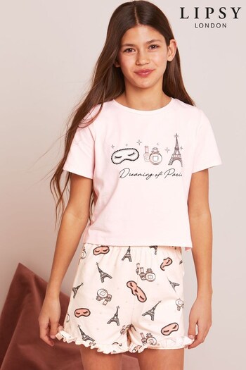 Lipsy Paris Pink Jersey Shorts Pyjamas (K40848) | £15 - £23