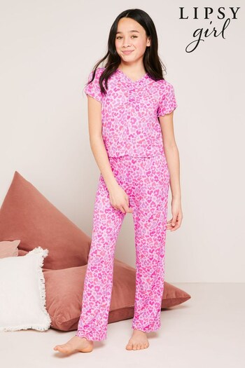 Lipsy Pink Print Ruched Front Pyjama Set (K40849) | £7 - £10