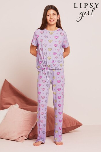 Lipsy Purple Tie Front Pyjama Set (K40850) | £18 - £26