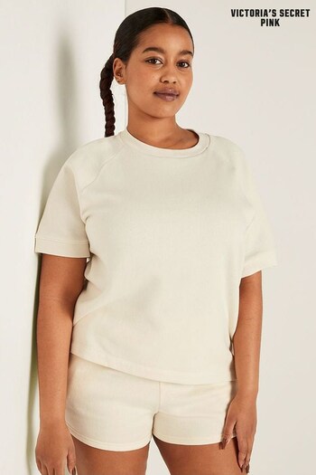 Victoria's Secret PINK Cream Short Sleeve Oversized Crew Neck T-Shirt (K40916) | £26