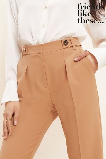 Friends Like These Camel Tab Button Pleat Trousers (K40954) | £32