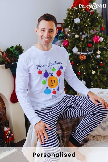 Personalised Multi Colour Bauble Pyjama set for Men by Percy & Nell (K40963) | £36