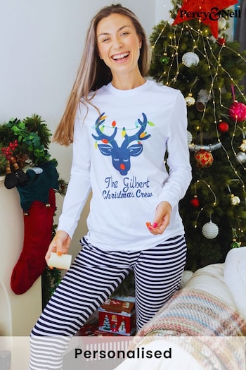 Personalised Reindeer with Baubles Pyjama set for Ladies by Percy & Nell (K40966) | £36
