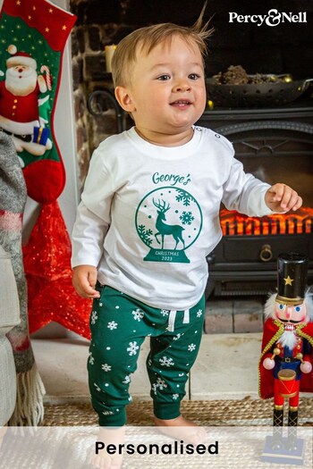 Personalised Reindeer Snowglobe Pyjama set for Babies by Percy & Nell (K40968) | £26
