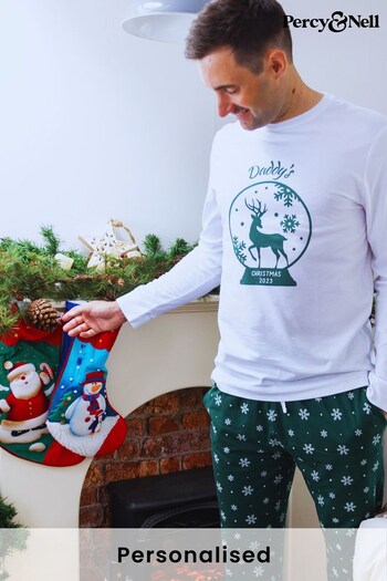 Personalised Reindeer Snowglobe Pyjama set for Men by Percy & Nell (K40971) | £36