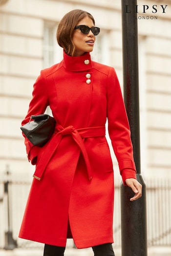 Lipsy Red Military Button Wrap High Neck Belted Coat (K40993) | £89