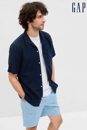 Gap Navy Blue Linen-Cotton Short Sleeve Shirt (K41024) | £40