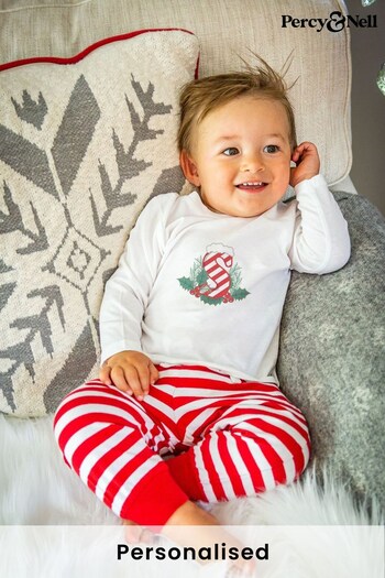 Personalised Candy Cane Initial Pyjamas for Babies by Percy & Nell (K41067) | £26
