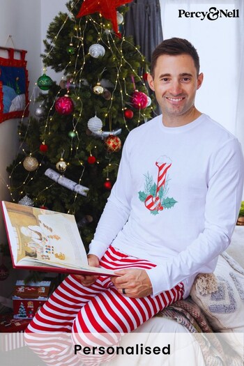 Personalised Candy Cane Initial Pyjamas for Men by Percy & Nell (K41073) | £36