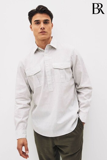 Banana Republic White Barre Cotton-Linen Popover Shirt (K41317) | £70