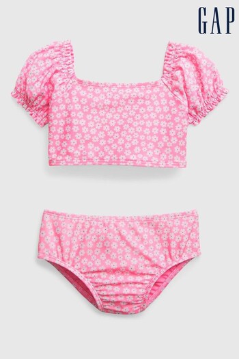 Gap Pink Ditsy Floral Ditsy Floral Print Puff Sleeve Bikini Set (K41342) | £18