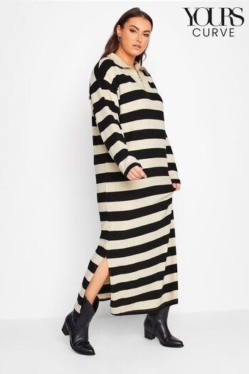 Yours Curve Cream & Black Luxury Soft Touch Scollared Stripe Dress (K41411) | £49