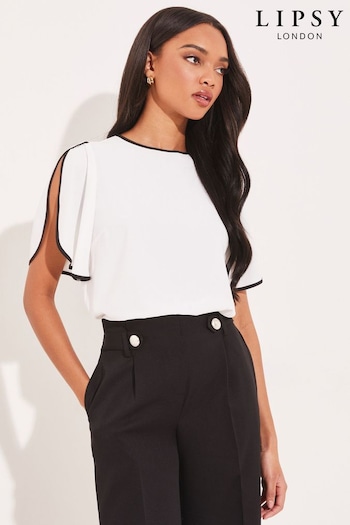 Lipsy White Split Flute Sleeve Round Neck Top (K41501) | £30