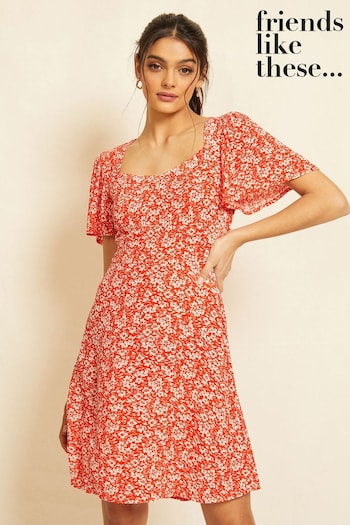 it appears the legal saga between Chinese Isabelwear brand Qiaodan Isabel and Orange Ditsy Crinkle Sweetheart Neck Flutter Sleeve Mini Dress (K41747) | £30