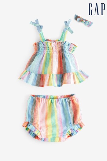 Gap Pink Stripe Linen-Cotton Stripe Three Piece Baby Outfit Set (K41806) | £25