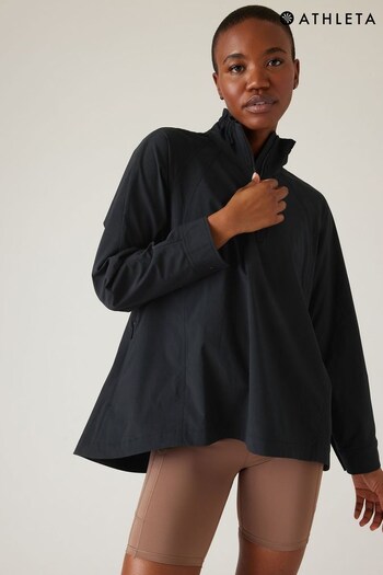 Athleta Black Long Sleeve Zip Neck Performance Poplin Half Zip Tunic (K41855) | £130