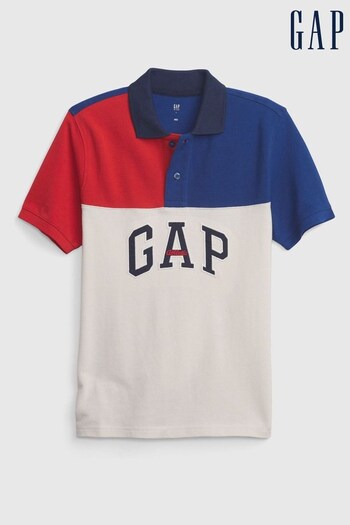 Gap Red and Blue Colourblock Logo Short Sleeve Polo Shirt (K42064) | £16
