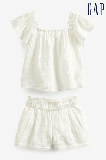 Gap White Crinkle Gauze Flutter Sleeve Outfit Set (K42094) | £35