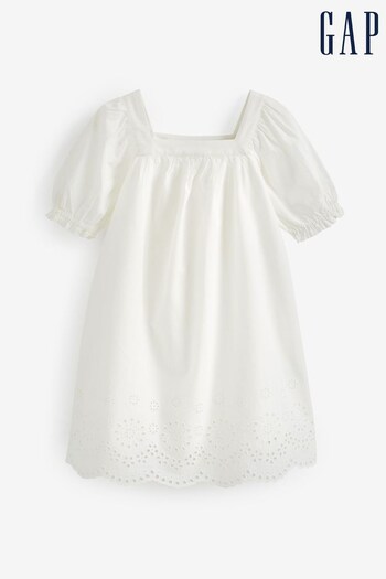 Gap White Broderie Puff Sleeve Square Neck Dress (K42170) | £30