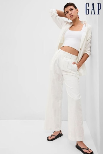 Gap White Linen Blend Pleated Trousers (K42189) | £70