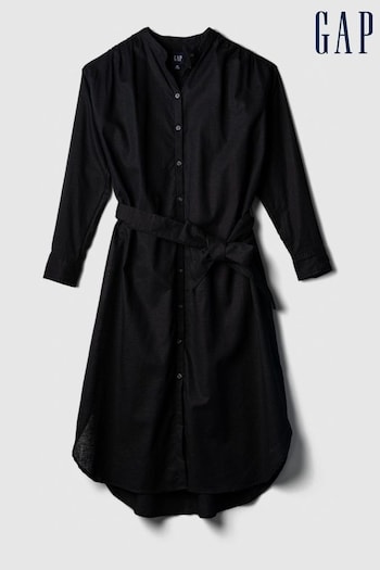 Gap Black Linen Blend Long Sleeve Midi Shirtdress (K42355) | £75