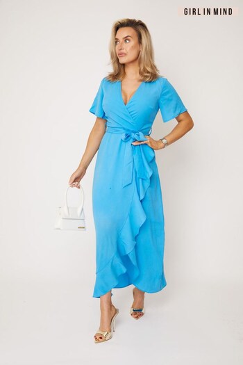 Girl In Mind Cyan blue Petite Farren Wrap Maxi Dress (K42450) | £42
